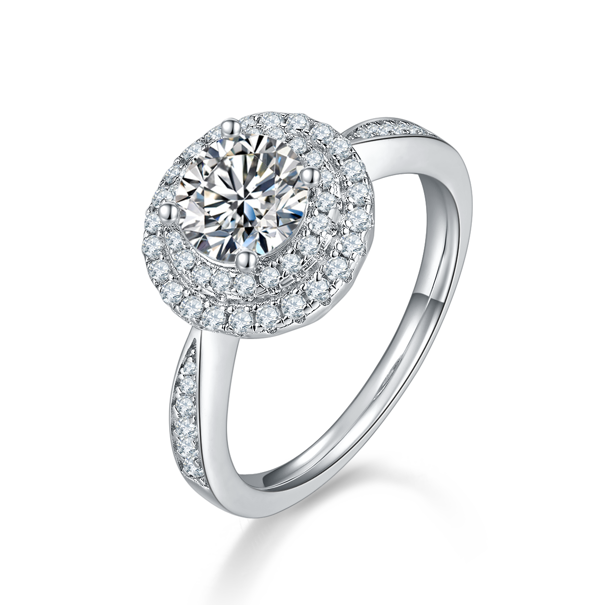 Exquisite round S925 silver plated white gold moissanite diamond women's ring 1.0 carat D-grade
